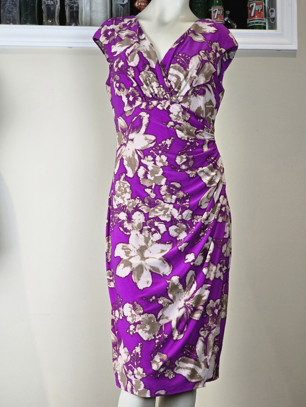 Lauren Ralph Lauren Purple Floral Faux-Wrap Jersey Dress